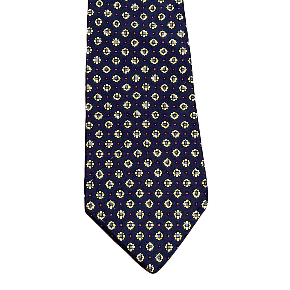 Fabio Fiorini Navy, Red Geometric Print 100% Silk Tie, Hand Made, 60"